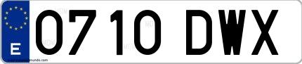 Ejemplo de matrícula española 0710 DWX