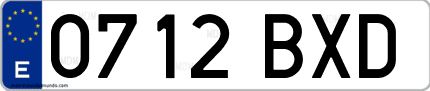 Ejemplo de matrícula de coche ordinaria 0712 BXD