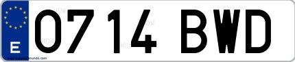 Ejemplo de matrícula española 0714 BWD