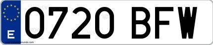 Ejemplo de matrícula española 0720 BFW