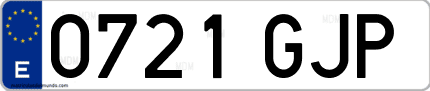 Ejemplo de matrícula de coche ordinaria 0721 GJP