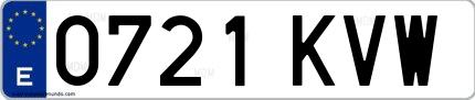 Ejemplo de matrícula española 0721 KVW