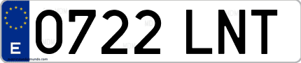 Ejemplo de matrícula de coche ordinaria 0722 LNT