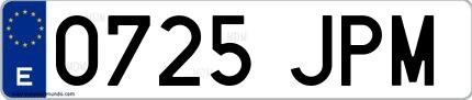 Ejemplo de matrícula española 0725 JPM
