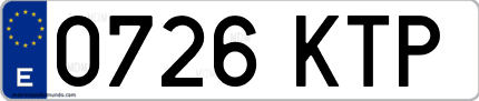Ejemplo de matrícula de coche ordinaria 0726 KTP