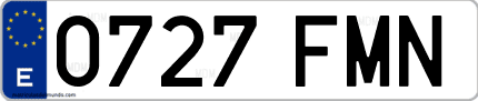 Ejemplo de matrícula de coche ordinaria 0727 FMN