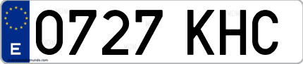 Ejemplo de matrícula de coche ordinaria 0727 KHC