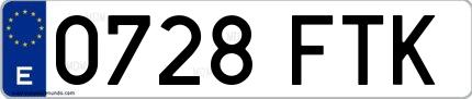 Ejemplo de matrícula española 0728 FTK