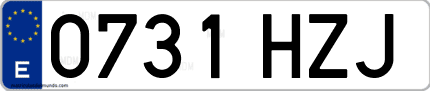 Ejemplo de matrícula de coche ordinaria 0731 HZJ
