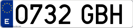 Ejemplo de matrícula de coche ordinaria 0732 GBH