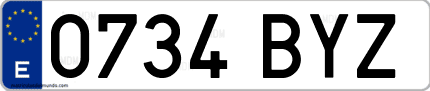 Ejemplo de matrícula de coche ordinaria 0734 BYZ
