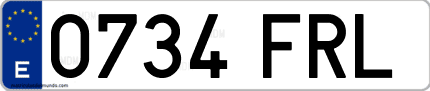 Ejemplo de matrícula de coche ordinaria 0734 FRL