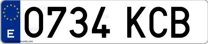 Ejemplo de matrícula española 0734 KCB