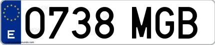 Ejemplo de matrícula española 0738 MGB