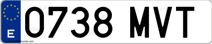 Ejemplo de matrícula de coche ordinaria 0738 MVT