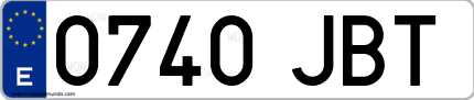 Ejemplo de matrícula de coche ordinaria 0740 JBT