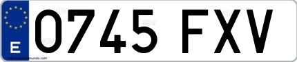 Ejemplo de matrícula española 0745 FXV