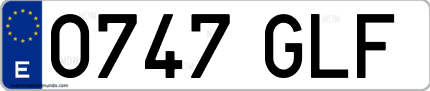Ejemplo de matrícula de coche ordinaria 0747 GLF