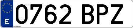 Ejemplo de matrícula española 0762 BPZ