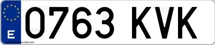 Ejemplo de matrícula española 0763 KVK