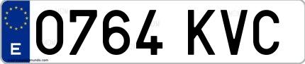Ejemplo de matrícula española 0764 KVC
