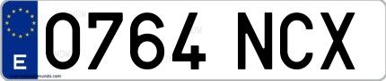Ejemplo de matrícula española 0764 NCX