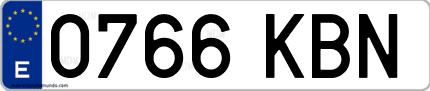 Ejemplo de matrícula de coche ordinaria 0766 KBN