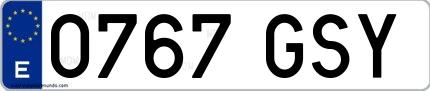 Ejemplo de matrícula española 0767 GSY
