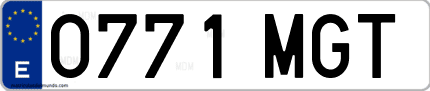 Ejemplo de matrícula de coche ordinaria 0771 MGT