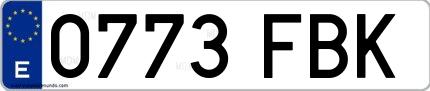 Ejemplo de matrícula española 0773 FBK
