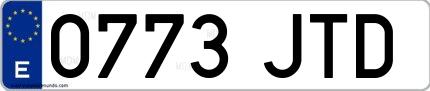 Ejemplo de matrícula española 0773 JTD