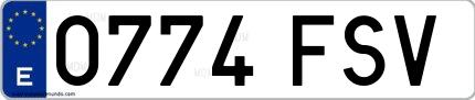 Ejemplo de matrícula española 0774 FSV