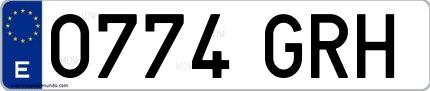 Ejemplo de matrícula española 0774 GRH