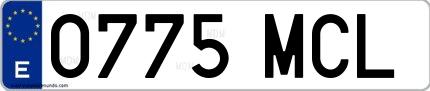 Ejemplo de matrícula española 0775 MCL