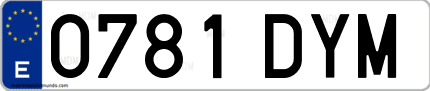 Ejemplo de matrícula de coche ordinaria 0781 DYM
