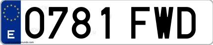 Ejemplo de matrícula española 0781 FWD