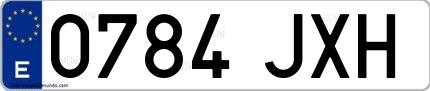Ejemplo de matrícula española 0784 JXH