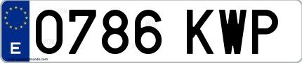 Ejemplo de matrícula española 0786 KWP