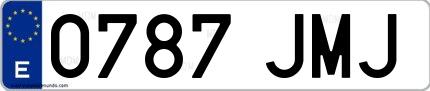 Ejemplo de matrícula española 0787 JMJ