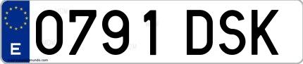 Ejemplo de matrícula española 0791 DSK