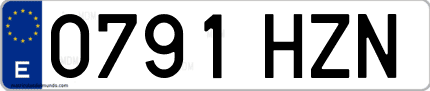 Ejemplo de matrícula de coche ordinaria 0791 HZN