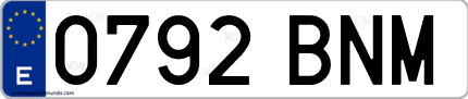 Ejemplo de matrícula de coche ordinaria 0792 BNM