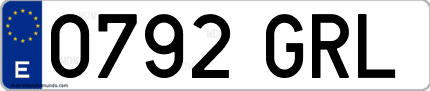 Ejemplo de matrícula de coche ordinaria 0792 GRL