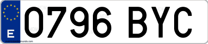 Ejemplo de matrícula de coche ordinaria 0796 BYC