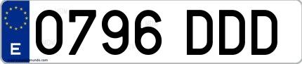Ejemplo de matrícula española 0796 DDD