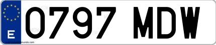 Ejemplo de matrícula española 0797 MDW