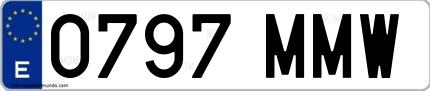 Ejemplo de matrícula española 0797 MMW