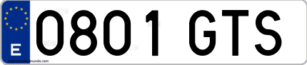 Ejemplo de matrícula de coche ordinaria 0801 GTS