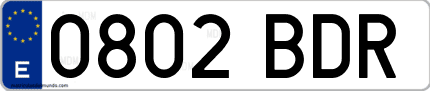 Ejemplo de matrícula de coche ordinaria 0802 BDR