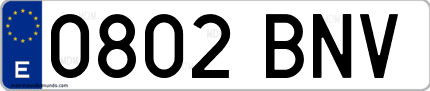 Ejemplo de matrícula de coche ordinaria 0802 BNV